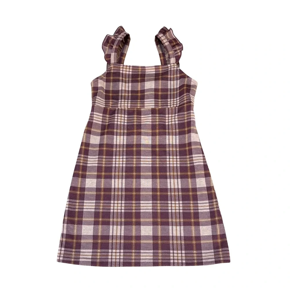 Pinky Los Angeles Girls Purple Plaid Pinafore Dress Ruffle Straps Size 7